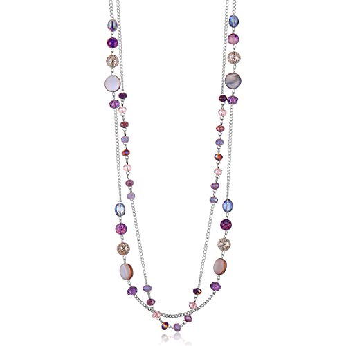 FULU AUTUMN Collana da Donna con Perline Lunghe in Argento a Strati Collane di Conchiglia di Cristallo Bohémien Collana a Catena Maglione Bigiotteria(Viola)