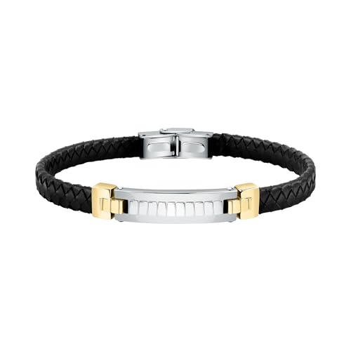 Morellato Moody Bracciale Uomo, in Acciaio, PVD Oro, Pelle naturale SQH32