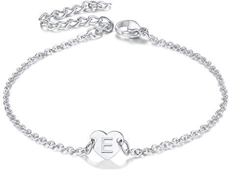 FaithHeart Bracciale a Cuore con Lettere A-Z Nome Iniziali da Donna in Acciaio Inox 18K Oro Placcato Catena Rolo Regolabile Gioielli Regali Minimalismo