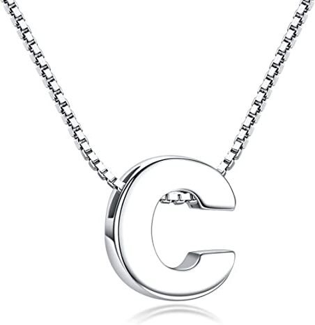 Candyfancy Collana Iniziale Argento 925 Donna Lettera Alfabeto Pendenti Nome A-Z Ciondolo Piccolo Catena 18 Pollice (Catena Ciondolo Lettera C)