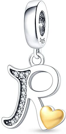 Pandach Charm con Pendente a Forma di Lettera dell’alfabeto A-Z, in Argento Sterling 925 Autentico con Cristalli. Compatibile con La maggior Parte dei Braccialetti e Delle Collane di Europee