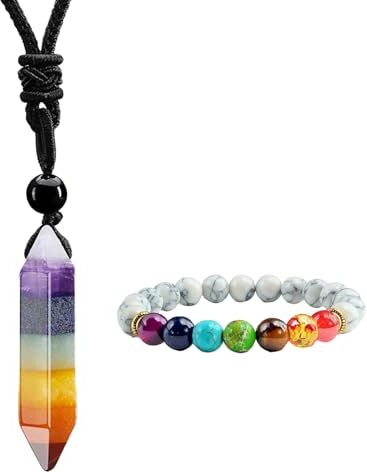 QJFHURB Gemma di Chakra Collane Con Pietre Naturali Ciondolo Chakra Ciondolo Cristallo 7 Chakra Collana Portafortuna Reiki 7 Chakra Pietre Curative Ciondolo Chakra Con Bracciale Pietre Naturali