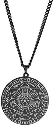 EUEAVAN Sigillo dei 7 Arcangeli Collana Portachiavi per Uomo San Michele 7 Arcangeli Sigillo Protezione Spirituale Amuleto Medaglia Gioielli Pagani Donne (collana nera)