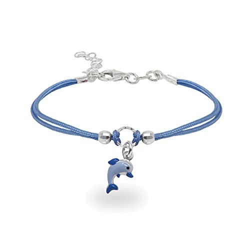 inSCINTILLE Braccialetti Bambina con Filo Cerato e Charm in Argento 925, Girotondo Bracciale Bambina e Bambino (Delfino Azzurro)