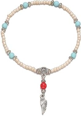 Dishowme Bracciale cavigliera con conchiglia di perle Ala d'angelo Stella Conchiglia Catena a forma di cuore Turchese Gioielli da spiaggia estiva Hawaii per donne e ragazze (Stile E)