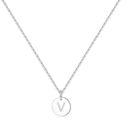 TINGN Catena con Lettere in Argento da Donna, Catena in Argento Riempito 14K con Lettera V Catena in Argento Collana con Iniziali da Donna Compleanno Regali di Natale per Donne per Ragazze Collana