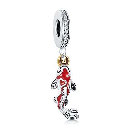 Amuefer Carpa Rossa Charm Compatibili Bracciale Collana Pandora, Argento Sterling Oceano Ciondolo Natale Gioielli Regali per le Donne Ragazza Moglie Bambini Amici