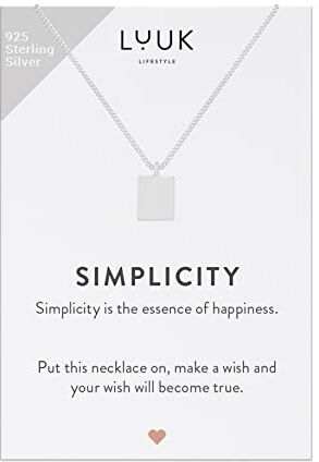 LUUK LIFESTYLE Collana in argento sterling 925 con pendente quadrato e dedica con frase SIMPLICITY, simbolo della terra, portafortuna, modello con stile, gioielleria di classe, ordine, argento