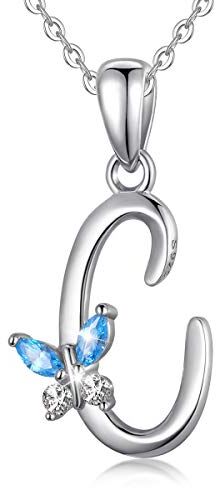 EUDORA Harmony Ball EUDORA Collana a farfalla iniziale in argento sterling 925 con lettera dell'alfabeto Collane con ciondolo personalizzato con zirconi blu per donna, ragazza, madre, gioielli, catena da 45 cm