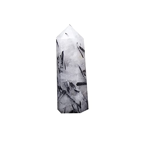 NWPNLXEA 1pc naturale punto singolo capelli neri cristallo di quarzo prisma esagonale tormalina colonna di cristallo pietra decorazione della stanza (Size : 4-6cm)