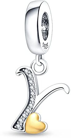 Pandach Charm con Pendente a Forma di Lettera dell’alfabeto A-Z, in Argento Sterling 925 Autentico con Cristalli. Compatibile con La maggior Parte dei Braccialetti e Delle Collane di Europee