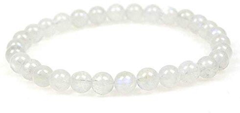 MJDCB Bracciale Pietre Luna Blu Naturali, 6mm Perle Braccialetti Portafortuna