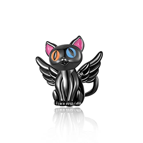 Annmors Charms Cute Black Cat 925 Sterling Silver Animal Bead Pendant for Bracelet&Necklace,Birthday Mother's day Christmas Jewelry Gifts for Women Girl