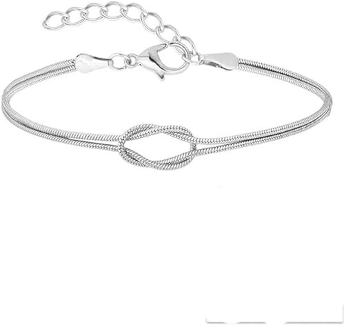 WitmAn Bracciale infinito con catena serpente con nodo d'amore, bracciale con nodo madre figlia, bracciale in argento sterling 925 placcato oro per donna (silver)