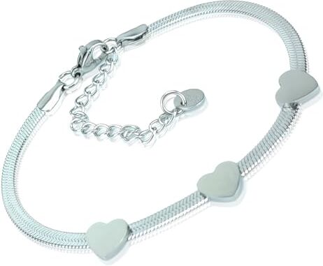 SAGA GIOIELLI ® Bracciale Unisex Donna Uomo Piattina Dorata Argentata Lunghezza Regolabile Quadrifoglio Portafortuna Acciaio (CUORI)