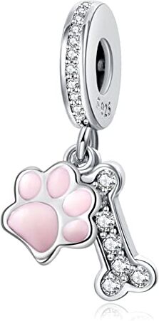 Annmors Zampa e Osso Bead Charm Donna argento Ciondolo a forma di, in argento Sterling 925, compatibile con braccialetti e collane europe