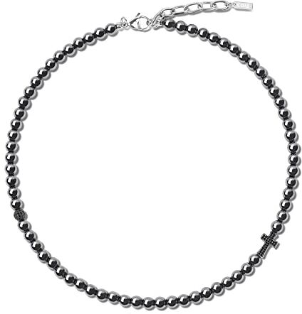 COAI Collana Unisex con Perle di Ematite Naturale e Amuleto Croce