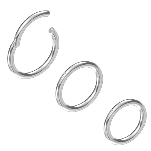 NewkeepsR 3 Pezzi-1.2mm×5/6/7mm Anello da Naso con Clip in Acciaio Chirurgico,Orecchini a Cerchio Completo con Cartilagine da 20 Gauge per Uomini e Donne,Clicker con Cerniera a Scatto