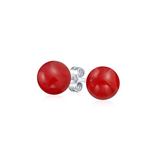 Bling Jewelry Orecchini A Perno Rotondi In Corallo Rosso Naturale Tinti Per Donne Argento Sterling .925 Diametro 6MM