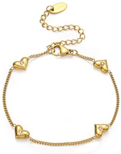 Emibele Bracciale a Catena a Cuore per Donne e Ragazze, Bracciale in Acciaio Inossidabile Placcato Oro 18 Carati con Perline a Forma di Cuore, Bracciale a Catena in Oro, Bianco e Oro