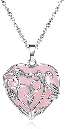 CrystalTears A forma di cuore Collana di Quarzo rosa Fiore Foglia Filo avvolto Ciondolo Gioielli da donna Cristallo naturale Ciondolo guarigione Reiki Coppia regalo