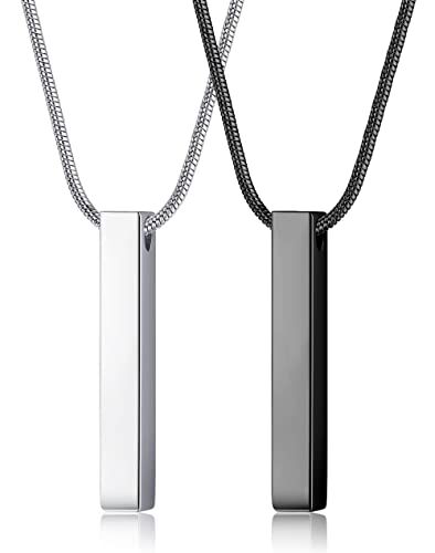 JeweBella 2PCS Collana Barra per Uomo Argento/Nero Bar Ciondolo Acciaio Inossidabile con Catena Serpente Lunghezza 61CM per Uomo Donna Unisex Gioielli Regalo