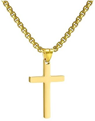 RWQIAN Croce Collana Uomo Croce Pendente Oro, Donna Acciaio Inossidabile 50cm Catena Croce Gioielli Ciondolo