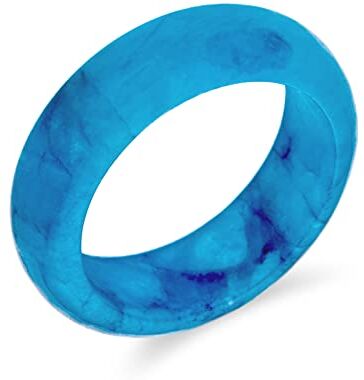 Bling Jewelry Semplice Solido Dome Gemstone Eternity Impilabile Tinta Teal Blue Jade Band Anello Per Le Donne Per Adolescenti August Birthstone