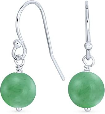 Bling Jewelry Simple Plain Basic Round Bead Green Aventurine Gemstone French Fish Hook Wire Ball Drop Orecchini per donna.925 Sterling Silver