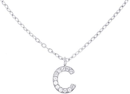 Stellazeta Collana Donna con Iniziale C in acciaio color argento con strass, Catenina con Ciondolo Lettera in Cristalli Luminosi, Collanina girocollo ragazza