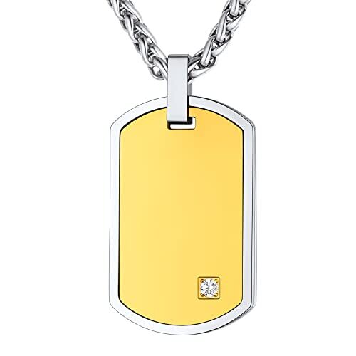 Supcare Collana con Incisione Personalizzata, Piastrina Militare Personalizzabile Collana Uomo con Zircone Bianco, Argento Oro Ciondolo Personalizzato Gioielli Uomo Idee Regalo Papà