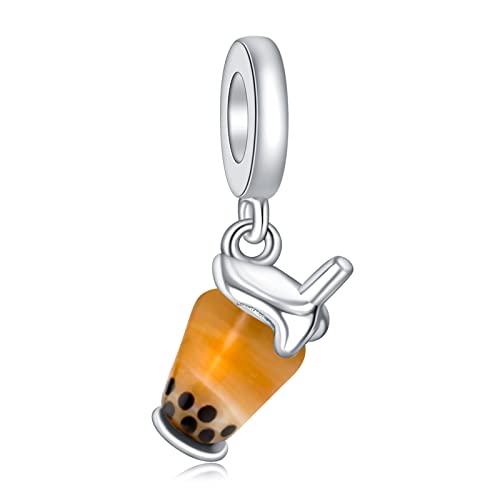 Amuefer Bicchiere Marrone Charm Compatibili Bracciale Collana Pandora, Argento Sterling Bubble Tea Oceano Ciondolo Natale Gioielli Regali per le Donne Ragazza Moglie Bambini Amici