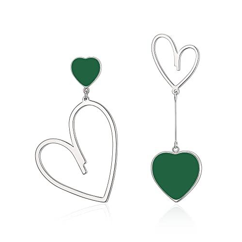 EVER FAITH Orecchini spaiati da donna, Orecchini asimmetrici Cuore Pendente a goccia, Orecchini Regina dei Cuori, Orecchini a Cuore Verde Argento Fondo