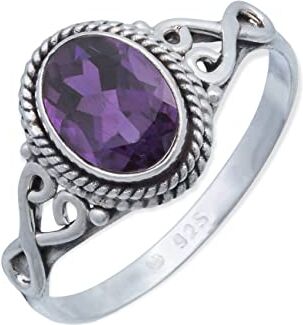 mantraroma Anello argento 925 con pietre preziose ametista pietra viola argento sterling da donna in vero argento ()