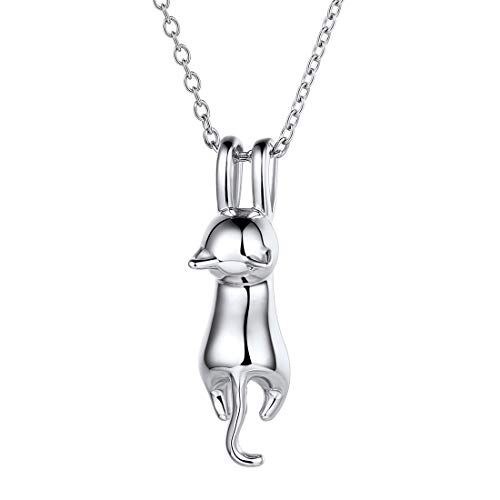 ChicSilver Collana Gatto Donna Ciondolo Argento 925, Collane Gattino 3D Simpatico per Ragazza Collana con Ciondoli Gatto, 45+5 cm Regolabile Confezione Regalo