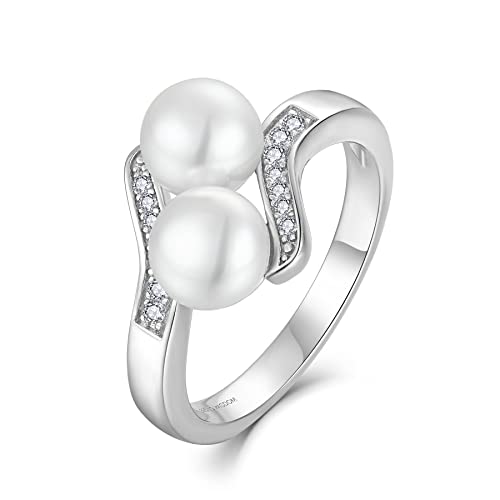 JO WISDOM JO WISODM Anelli in Argento 925 Donna,Anello di Perle d'acqua dolce da 7mm con 3A Zirconia cubica