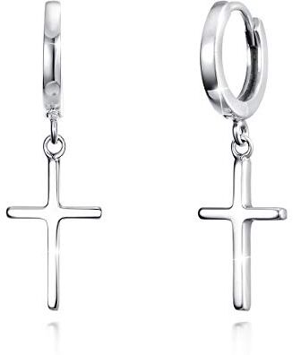 SIMPLGIRL Orecchini a cerchio con ciondolo a forma di croce minimalista, in argento Sterling 925