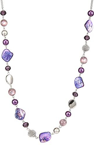 FULU AUTUMN Collana da Donna in Argento con Perline Lunghe Collana di Metallo Bohémien Conchiglia Donna Regali Compleanno(Viola)