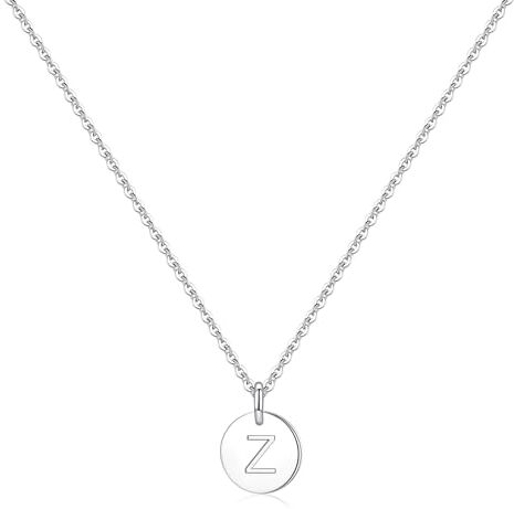 TINGN Collana con Lettera Z Collana da Donna, Placcata in Oro 14K con Lettera Delicata con Ciondolo a Piastra Rotonda Collana con Iniziali a Catena in Argento per Donne Ragazze Regali Gioielli