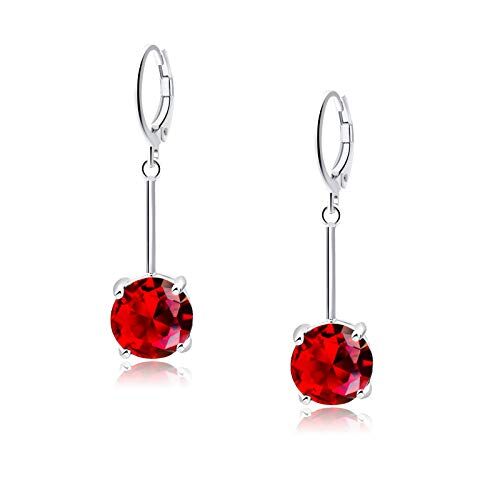 VONSSY Orecchini pendenti con gemme di rubino rosso, brillanti 5A Cubic Zirconia, platino o placcato in oro 18k, orecchini di cristallo a cerchio a leva, argento sterling 925