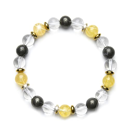 Generic Fukugems Clear Quartz Citrine Pyrite Buona Fortuna Feng Shui Wealth Bracelet per la guarigione e la costruzione della ricchezza, bracciale di cristallo per gli uomini e le donne