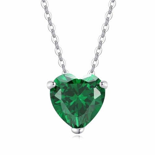 GAVU Collana da Donna con Punto Luce a Cuore di Zirconia Cubica Verde Smeraldo con Catenina in Argento Sterling 925
