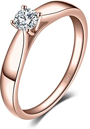 JewelryPalace Anelli Donna Argento 925, Anello Fidanzamento Donna in Oro Rosa, Diamante Simulato Anniversario Matrimonio Promessa Anello Donna, Anello Solitario Argento 925, Gioielli Donna 19.5