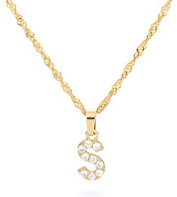 FPEAOB Collana con lettere personalizzate con lettere iniziali, alfabeto A-Z, collana da donna in oro, regalo per donne, Natale, compleanno, San Valentino, Zirconia cubica Rame