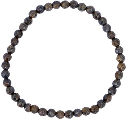 Generisch Taddart Minerals Bracciale marrone in bronzo naturale con sfere sfaccettate da 4 mm montate su filo di nylon elastico, realizzato a mano, Bronzite