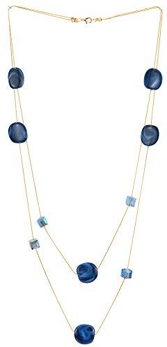 COOLSTEELANDBEYOND Elegante Oro Statement Dichiarazione Collana Due Filo Lunga Catena con Blu Cube Cristallo Perline Cerchio Charm Pendente