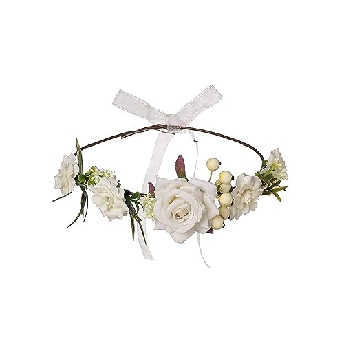 YEAMKE Tessuto finto creativo colorato rosa fiore sposa fascia bohémien ghirlanda tiara, 72-3 bianco