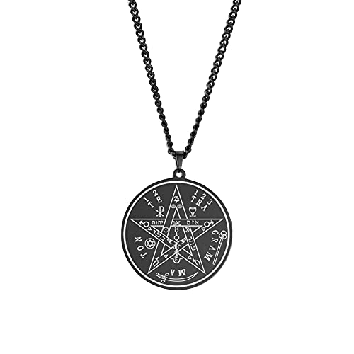 Dreamtimes Vintage Tetragrammaton Collana con ciondolo Wahyeh Magico pentagramma benedetto di Salomone Amuleto Collana in acciaio inossidabile Gioielli vichinghi per donne e uomini