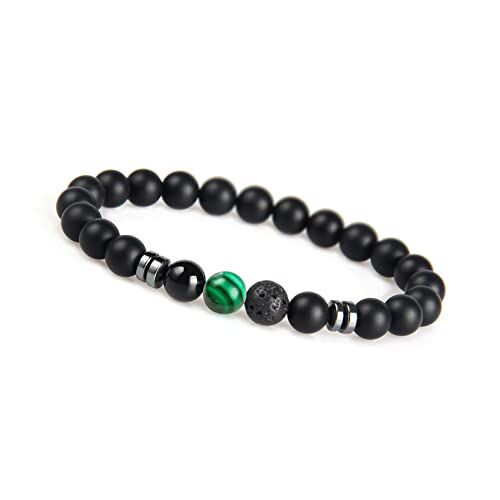 GD GOOD.designs EST. 2015 Bracciale uomo con pietra lavica nera da 8 mm perline di onice I Bracciale elastico a sfera per uomo in pietre naturali autentiche (Diaspro Verde)