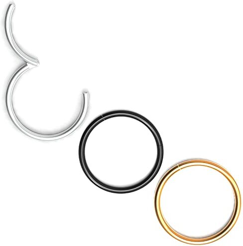 Body CAC 3 Pezzi-0.8mm×10mm Piercing Naso Orecchini Acciaio Chirurgico,Hinged Anallergici Segment Ring Finto Nostril Piercing Trago in Acciaio-Oro/Argento/Nero